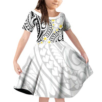 Plumeria With White Polynesian Tattoo Pattern Family Matching Off Shoulder Short Dress and Hawaiian Shirt