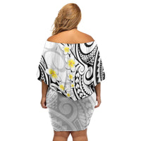 Plumeria With White Polynesian Tattoo Pattern Family Matching Off Shoulder Short Dress and Hawaiian Shirt