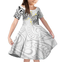 Plumeria With White Polynesian Tattoo Pattern Family Matching Summer Maxi Dress and Hawaiian Shirt