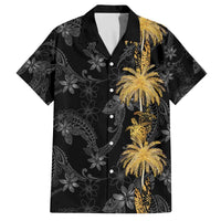 Hawaiian Honu And Surfboards Family Matching Off The Shoulder Long Sleeve Dress and Hawaiian Shirt Gold Style LT05 Dad's Shirt - Short Sleeve Gold - Polynesian Pride