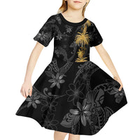 Hawaiian Honu And Surfboards Kid Short Sleeve Dress Gold Style - Polynesian Pride
