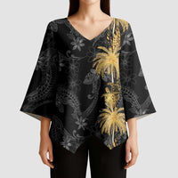 Hawaiian Honu And Surfboards Kimono Sleeve Blouse Gold Style - Polynesian Pride