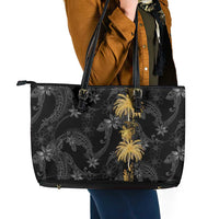 Hawaiian Honu And Surfboards Leather Tote Bag Gold Style - Polynesian Pride