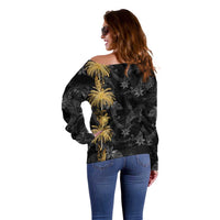 Hawaiian Honu And Surfboards Off Shoulder Sweater Gold Style - Polynesian Pride