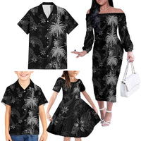 Hawaiian Honu And Surfboards Family Matching Off The Shoulder Long Sleeve Dress and Hawaiian Shirt Silver Style LT05 - Polynesian Pride