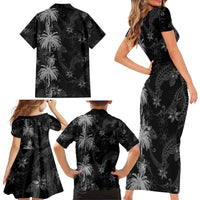 Hawaiian Honu And Surfboards Family Matching Short Sleeve Bodycon Dress and Hawaiian Shirt Silver Style - Polynesian Pride