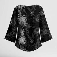 Hawaiian Honu And Surfboards Kimono Sleeve Blouse Silver Style - Polynesian Pride