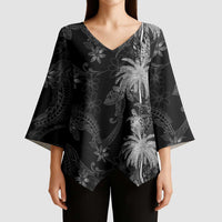 Hawaiian Honu And Surfboards Kimono Sleeve Blouse Silver Style - Polynesian Pride