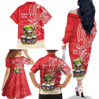Personalized Puerto Rico Family Matching Off The Shoulder Long Sleeve Dress and Hawaiian Shirt Coqui Frog With Polynesian Pattern - Polynesian Pride