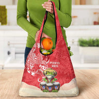 Puerto Rico Grocery Bag Coqui Frog With Polynesian Pattern - Polynesian Pride