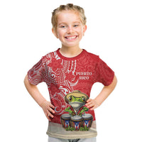 Personalized Puerto Rico Kid T Shirt Coqui Frog With Polynesian Pattern - Polynesian Pride