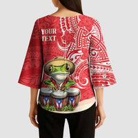 Personalized Puerto Rico Kimono Sleeve Blouse Coqui Frog With Polynesian Pattern - Polynesian Pride