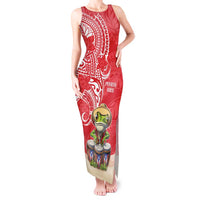 Personalized Puerto Rico Tank Maxi Dress Coqui Frog With Polynesian Pattern - Polynesian Pride