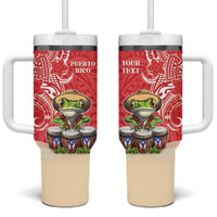 Personalized Puerto Rico Tumbler With Handle Coqui Frog With Polynesian Pattern - Polynesian Pride