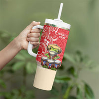Personalized Puerto Rico Tumbler With Handle Coqui Frog With Polynesian Pattern - Polynesian Pride