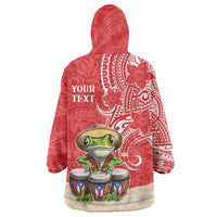 Personalized Puerto Rico Wearable Blanket Hoodie Coqui Frog With Polynesian Pattern - Polynesian Pride