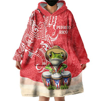 Personalized Puerto Rico Wearable Blanket Hoodie Coqui Frog With Polynesian Pattern - Polynesian Pride