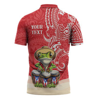 Personalized Puerto Rico Zipper Polo Shirt Coqui Frog With Polynesian Pattern - Polynesian Pride