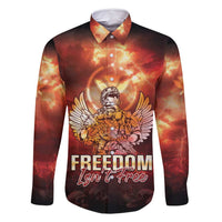 Hawaii Veterans Day Family Matching Off Shoulder Maxi Dress and Hawaiian Shirt May We Never Forget Freedom Isn't Free LT05 Dad's Shirt - Long Sleeve Red - Polynesian Pride