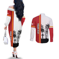 French Polynesia Armistice Day Couples Matching Off The Shoulder Long Sleeve Dress and Long Sleeve Button Shirt Lest We Forget Flag Style LT05 - Polynesian Pride