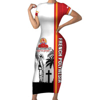 French Polynesia Armistice Day Family Matching Short Sleeve Bodycon Dress and Hawaiian Shirt Lest We Forget Flag Style LT05 Mom's Dress Red - Polynesian Pride