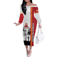 French Polynesia Armistice Day Off The Shoulder Long Sleeve Dress Lest We Forget Flag Style