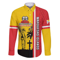 Marquesas Islands Armistice Day Family Matching Mermaid Dress and Hawaiian Shirt Lest We Forget Flag Style LT05 Dad's Shirt - Long Sleeve Yellow - Polynesian Pride