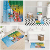 Malampa Fiji Day Bathroom Set Tribal Pattern With Tropical Flowers - Polynesian Pride