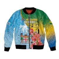 Personalised Malampa Fiji Day Bomber Jacket Tribal Pattern With Tropical Flowers - Polynesian Pride