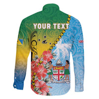 Personalised Malampa Fiji Day Family Matching Short Sleeve Bodycon Dress and Hawaiian Shirt Tribal Pattern With Tropical Flowers - Polynesian Pride