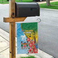 Malampa Fiji Day Garden Flag Tribal Pattern With Tropical Flowers - Polynesian Pride