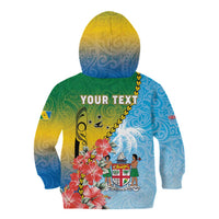 Personalised Malampa Fiji Day Kid Hoodie Tribal Pattern With Tropical Flowers - Polynesian Pride