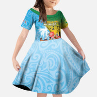 Personalised Malampa Fiji Day Kid Short Sleeve Dress Tribal Pattern With Tropical Flowers - Polynesian Pride