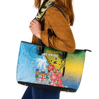 Malampa Fiji Day Leather Tote Bag Tribal Pattern With Tropical Flowers - Polynesian Pride