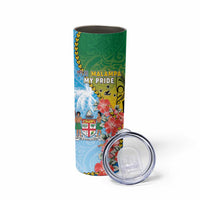 Personalised Malampa Fiji Day Skinny Tumbler Tribal Pattern With Tropical Flowers - Polynesian Pride