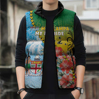 Personalised Malampa Fiji Day Sleeveless Puffer Jacket Tribal Pattern With Tropical Flowers - Polynesian Pride