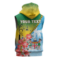 Personalised Malampa Fiji Day Sleeveless Zip Hoodie Tribal Pattern With Tropical Flowers - Polynesian Pride