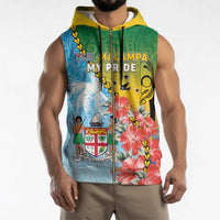 Personalised Malampa Fiji Day Sleeveless Zip Hoodie Tribal Pattern With Tropical Flowers - Polynesian Pride