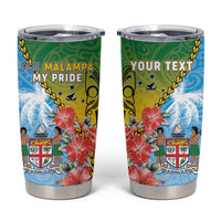 Personalised Malampa Fiji Day Tumbler Cup Tribal Pattern With Tropical Flowers - Polynesian Pride