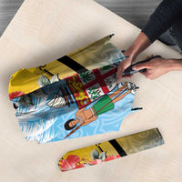 Malampa Fiji Day Umbrella Tribal Pattern With Tropical Flowers - Polynesian Pride