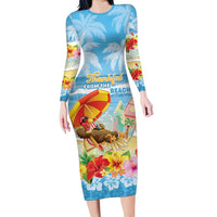 Personalised Hawaii Funny Thanksgiving Family Matching Long Sleeve Bodycon Dress and Hawaiian Shirt Thankful From The Beach LT05 Mom's Dress Blue - Polynesian Pride