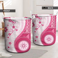 Bula Fiji Laundry Basket Pink Plumeria Masi Tapa Pattern - Polynesian Pride