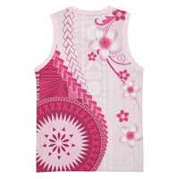 Bula Fiji Basketball Jersey Pink Plumeria Masi Tapa Pattern - Polynesian Pride