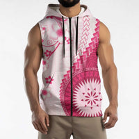 Bula Fiji Sleeveless Zip Hoodie Pink Plumeria Masi Tapa Pattern - Polynesian Pride