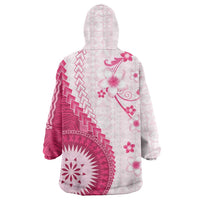 Bula Fiji Wearable Blanket Hoodie Pink Plumeria Masi Tapa Pattern - Polynesian Pride