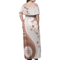 Bula Fiji Family Matching Off Shoulder Maxi Dress and Hawaiian Shirt Brown Plumeria Masi Tapa Pattern LT05 - Polynesian Pride