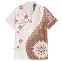 Bula Fiji Family Matching Puletasi and Hawaiian Shirt Brown Plumeria Masi Tapa Pattern - Polynesian Pride