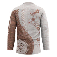 Bula Fiji Hockey Jersey Brown Plumeria Masi Tapa Pattern - Polynesian Pride