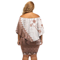Bula Fiji Off Shoulder Short Dress Brown Plumeria Masi Tapa Pattern - Polynesian Pride