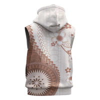 Bula Fiji Sleeveless Zip Hoodie Brown Plumeria Masi Tapa Pattern - Polynesian Pride
